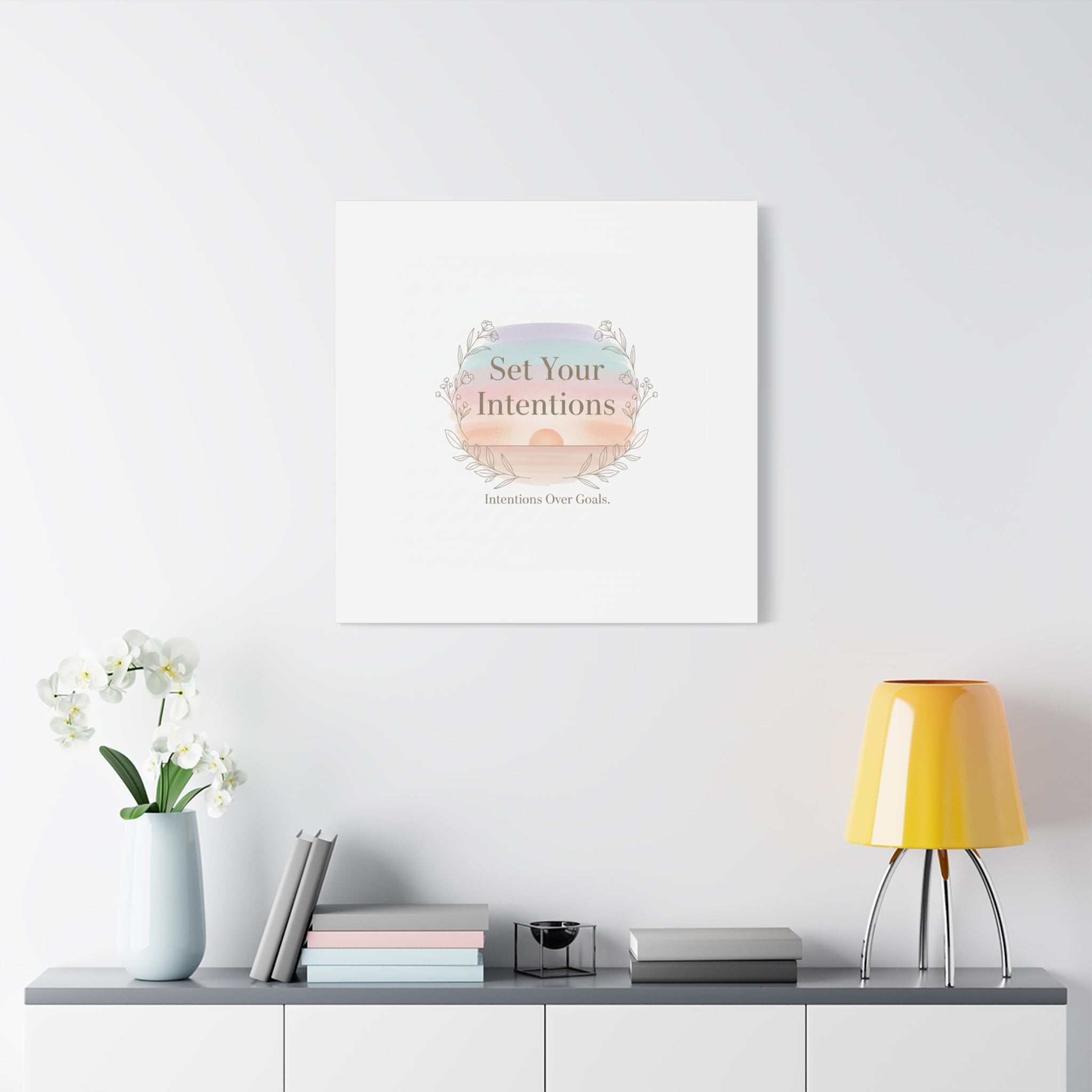 Set Your Intentions Canvas | Gentle Intentions Over Goals, Soft Wellness Art