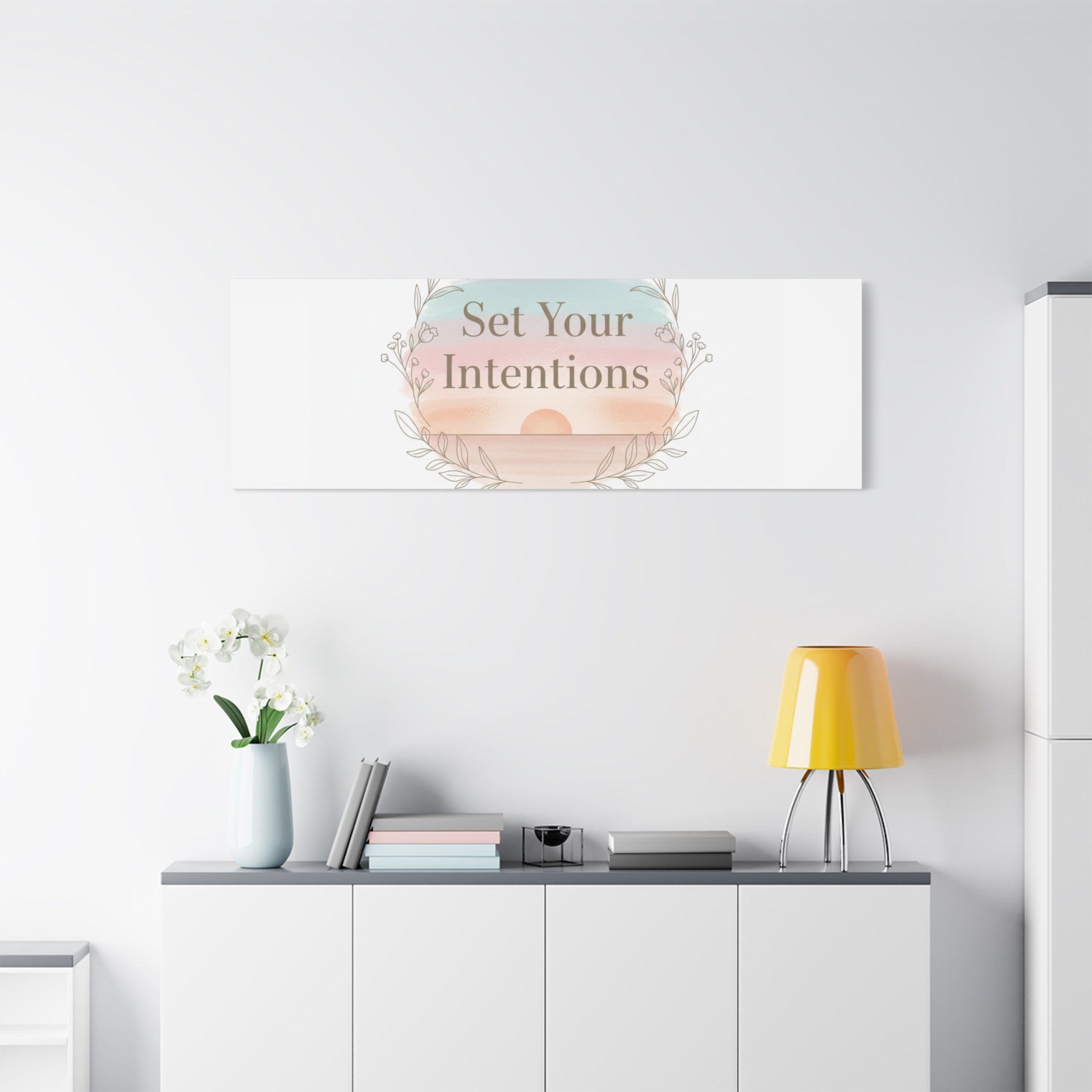 Set Your Intentions Canvas | Gentle Intentions Over Goals, Soft Wellness Art