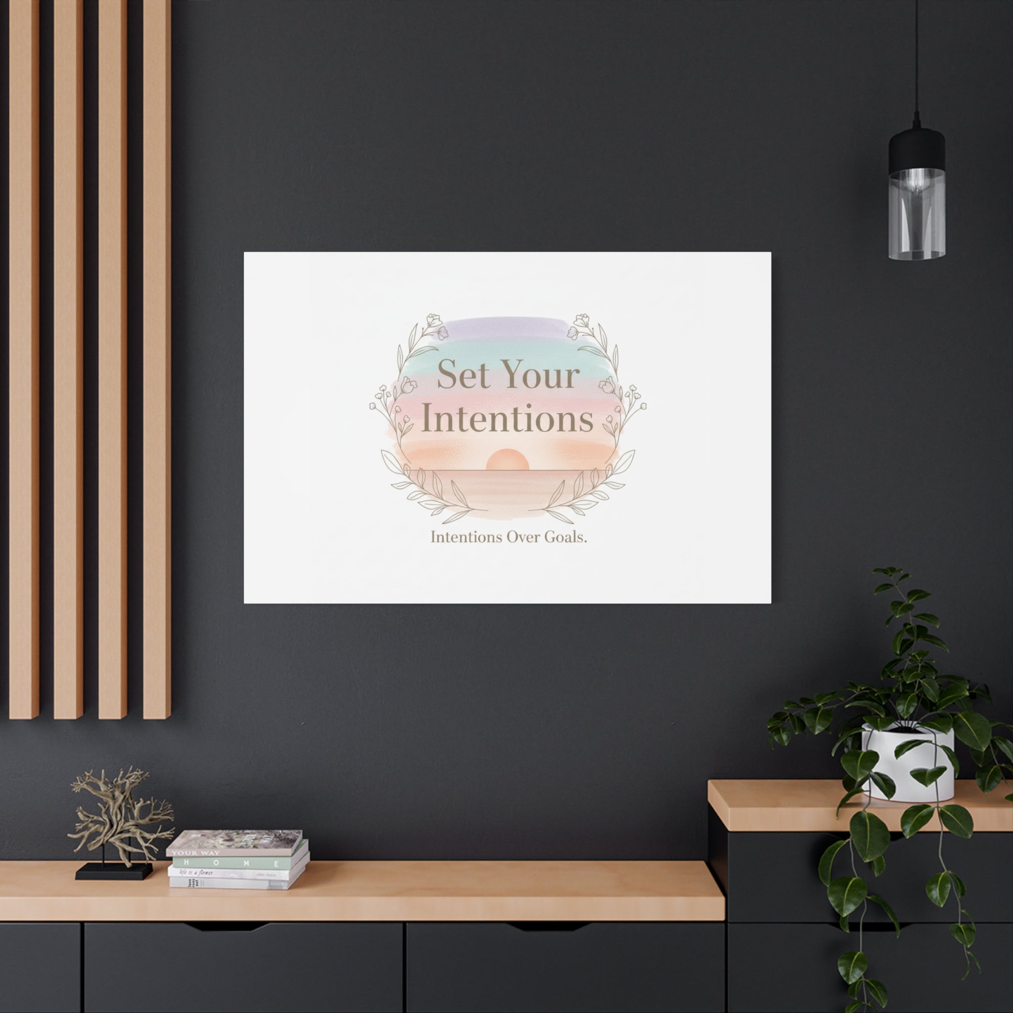 Set Your Intentions Canvas | Gentle Intentions Over Goals, Soft Wellness Art