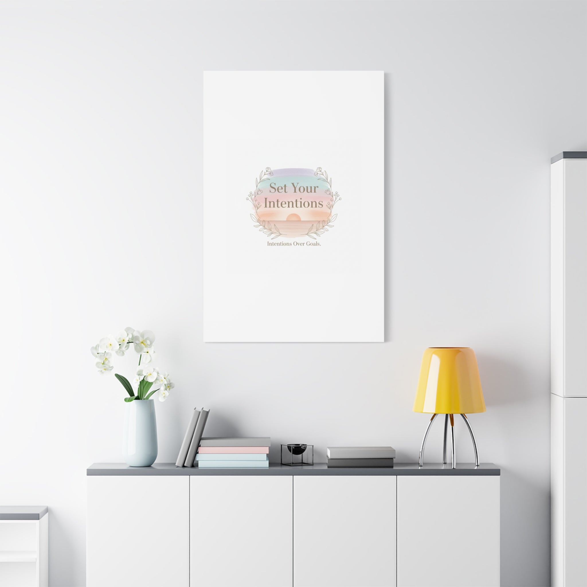 Set Your Intentions Canvas | Gentle Intentions Over Goals, Soft Wellness Art