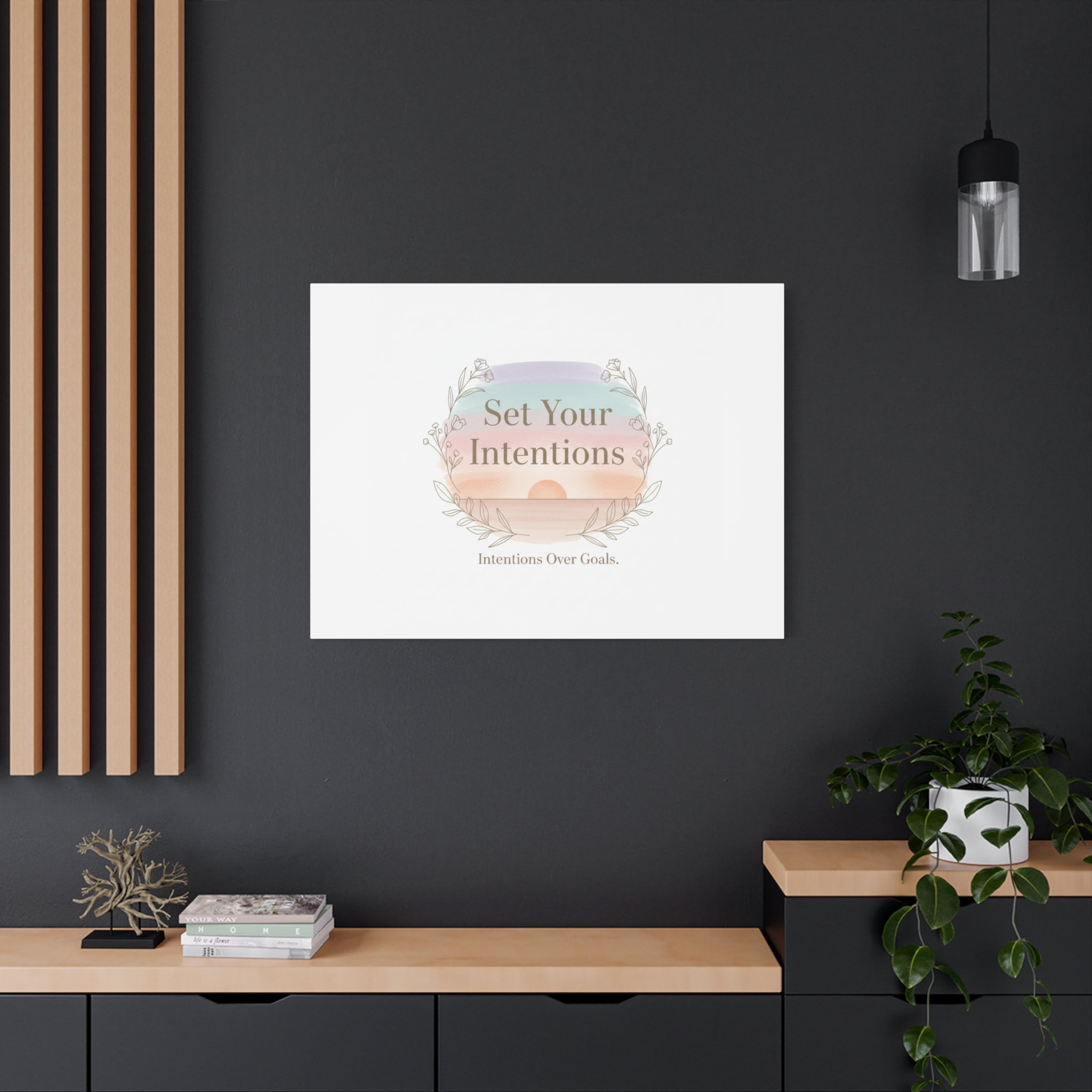 Set Your Intentions Canvas | Gentle Intentions Over Goals, Soft Wellness Art