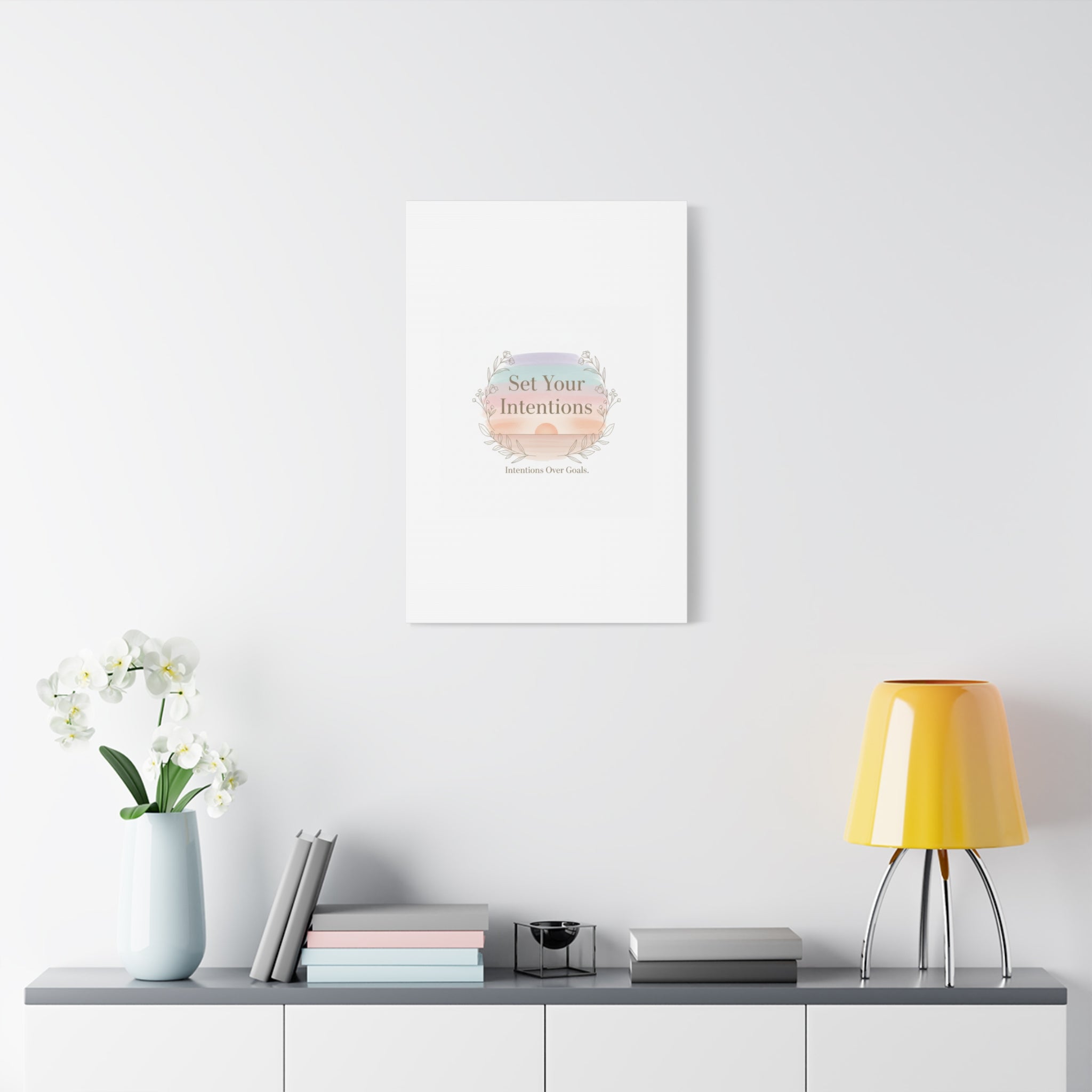 Set Your Intentions Canvas | Gentle Intentions Over Goals, Soft Wellness Art