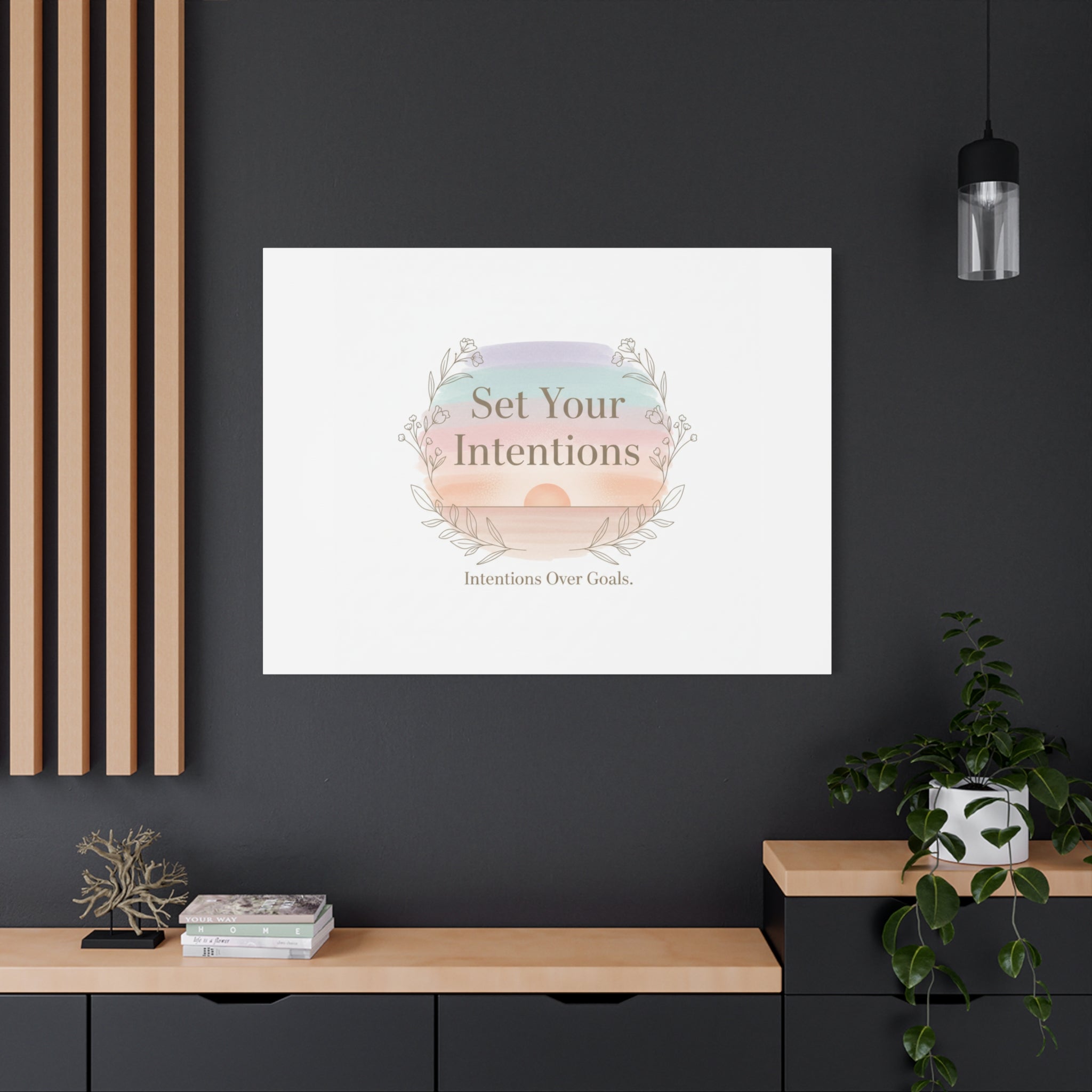 Set Your Intentions Canvas | Gentle Intentions Over Goals, Soft Wellness Art