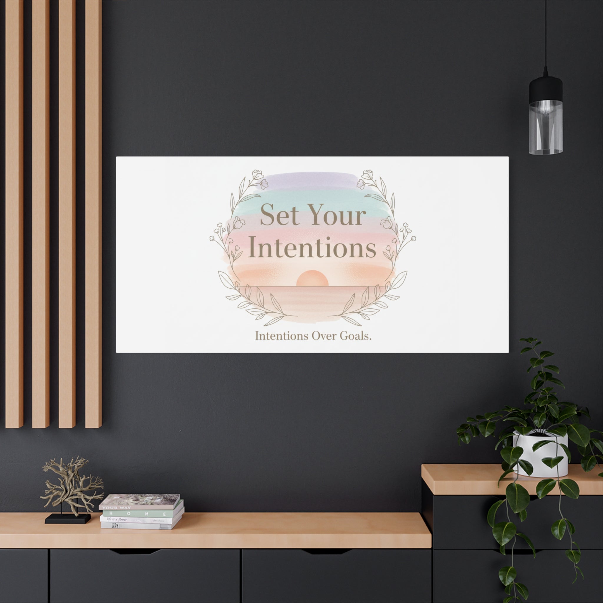 Set Your Intentions Canvas | Gentle Intentions Over Goals, Soft Wellness Art