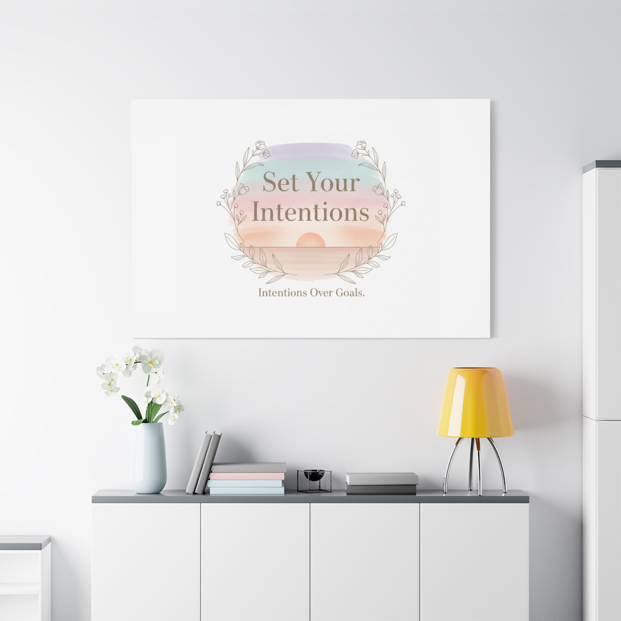Set Your Intentions Canvas | Gentle Intentions Over Goals, Soft Wellness Art