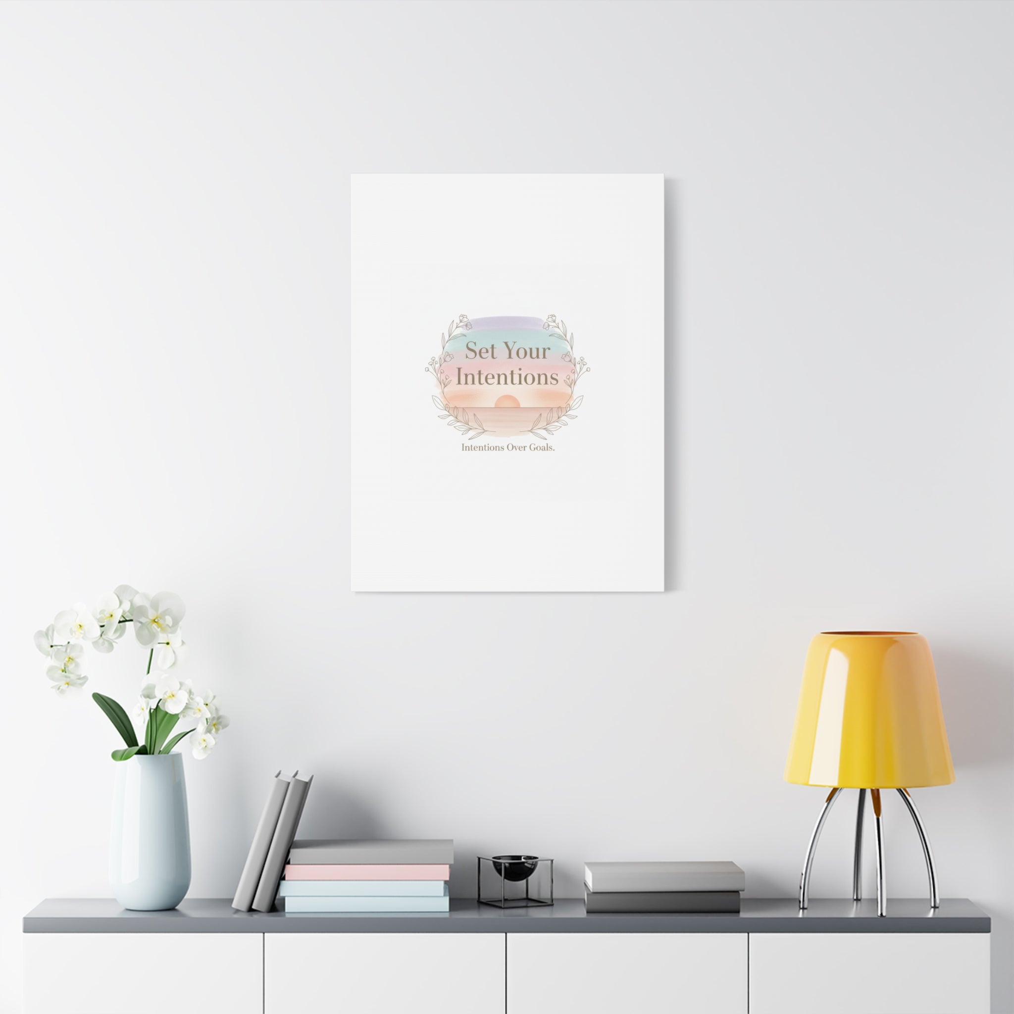 Set Your Intentions Canvas | Gentle Intentions Over Goals, Soft Wellness Art