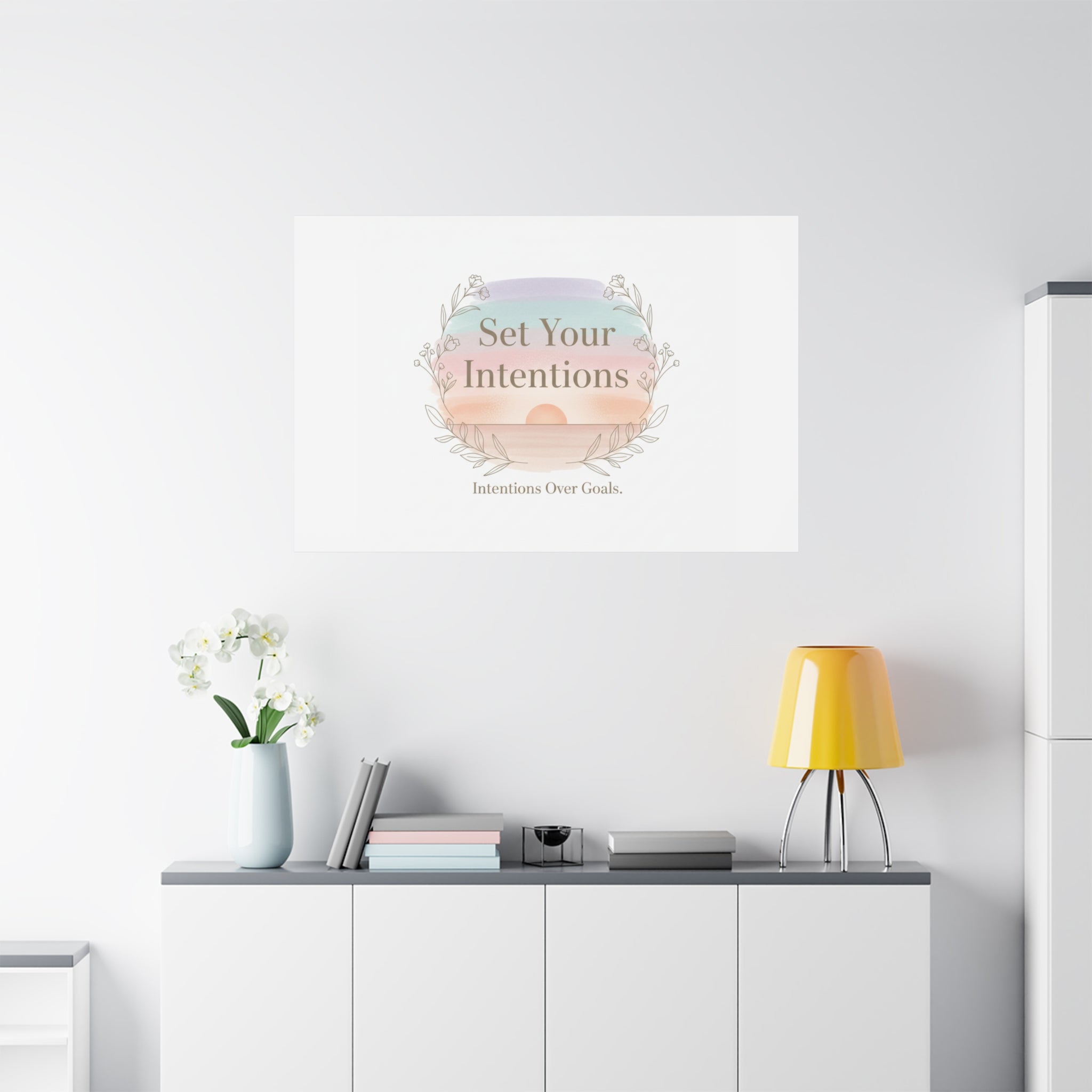 Set Your Intentions Canvas | Gentle Intentions Over Goals, Soft Wellness Art
