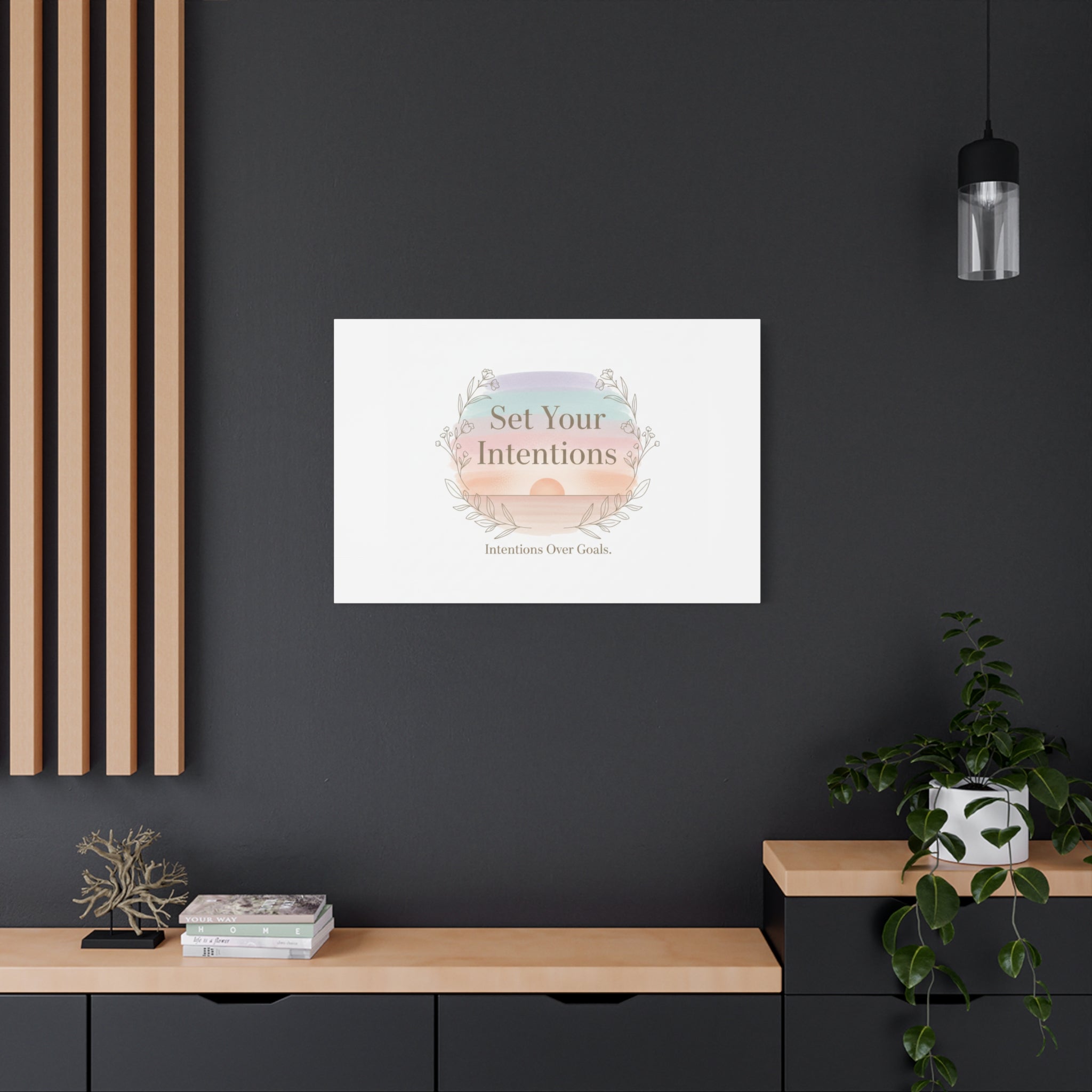 Set Your Intentions Canvas | Gentle Intentions Over Goals, Soft Wellness Art