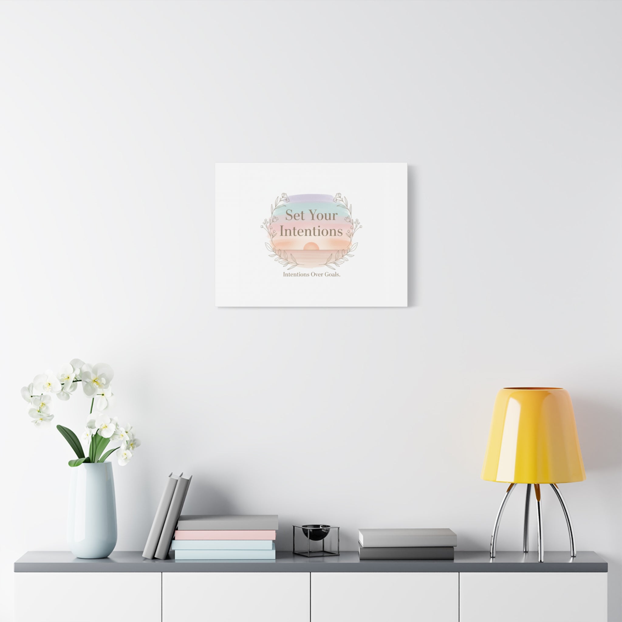 Set Your Intentions Canvas | Gentle Intentions Over Goals, Soft Wellness Art