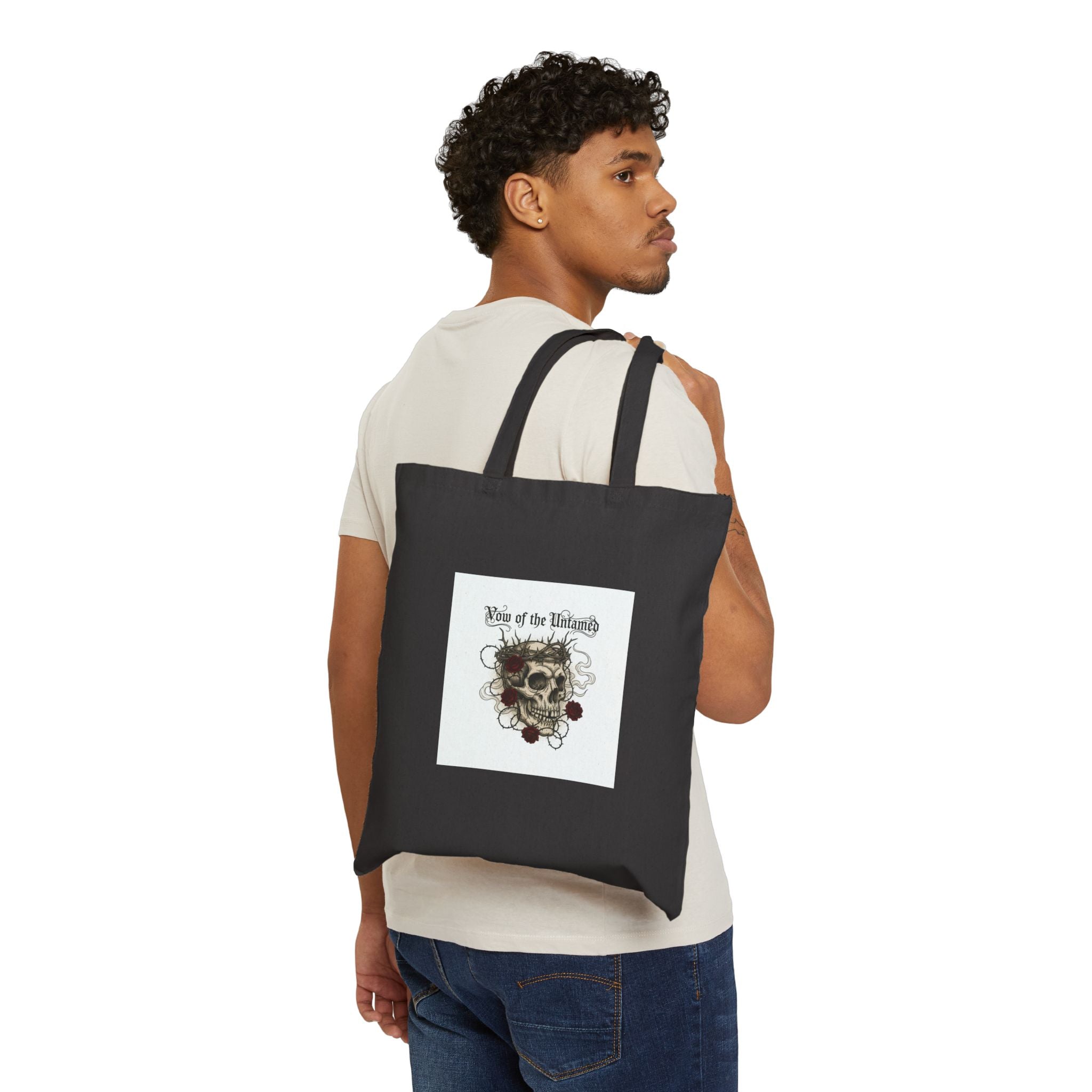 Western Skull Art Cotton Canvas Tote | Gothic Americana, Desert Noir