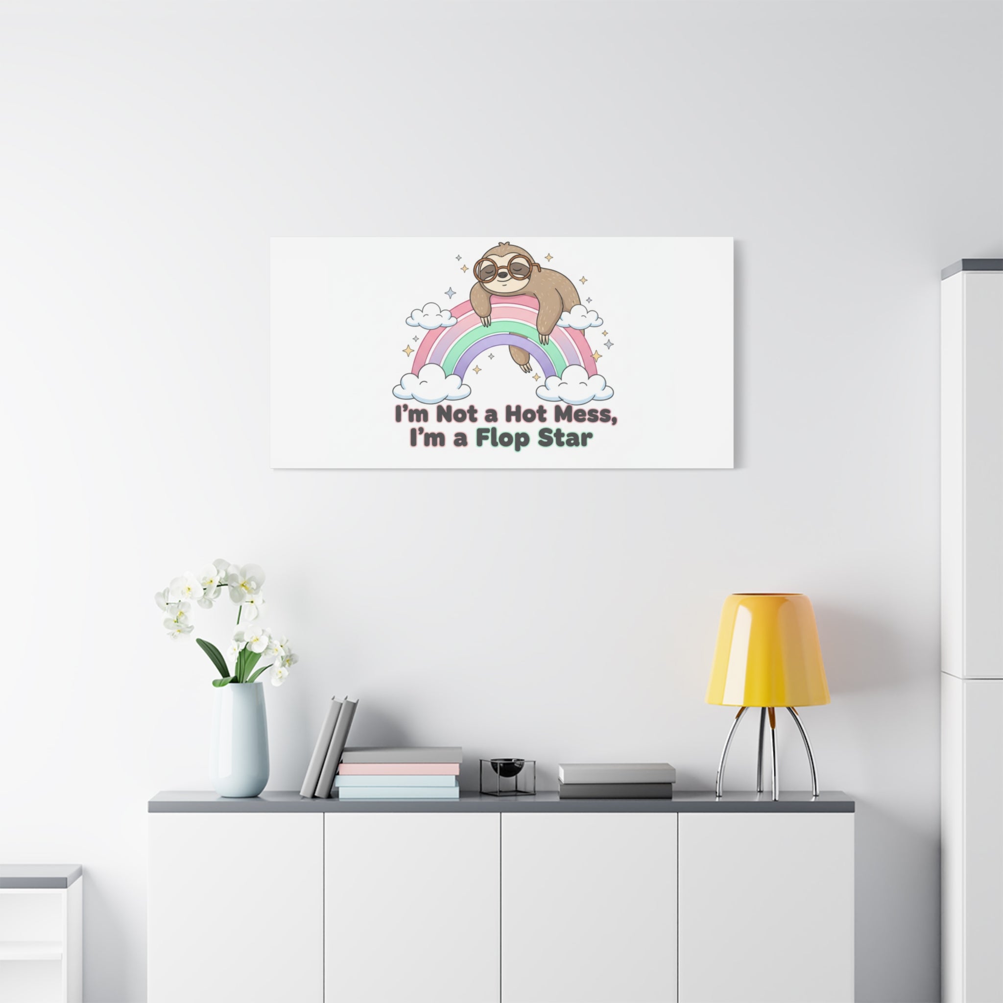 Flop Star Sloth Canvas | flop era burnout humor, fail merch
