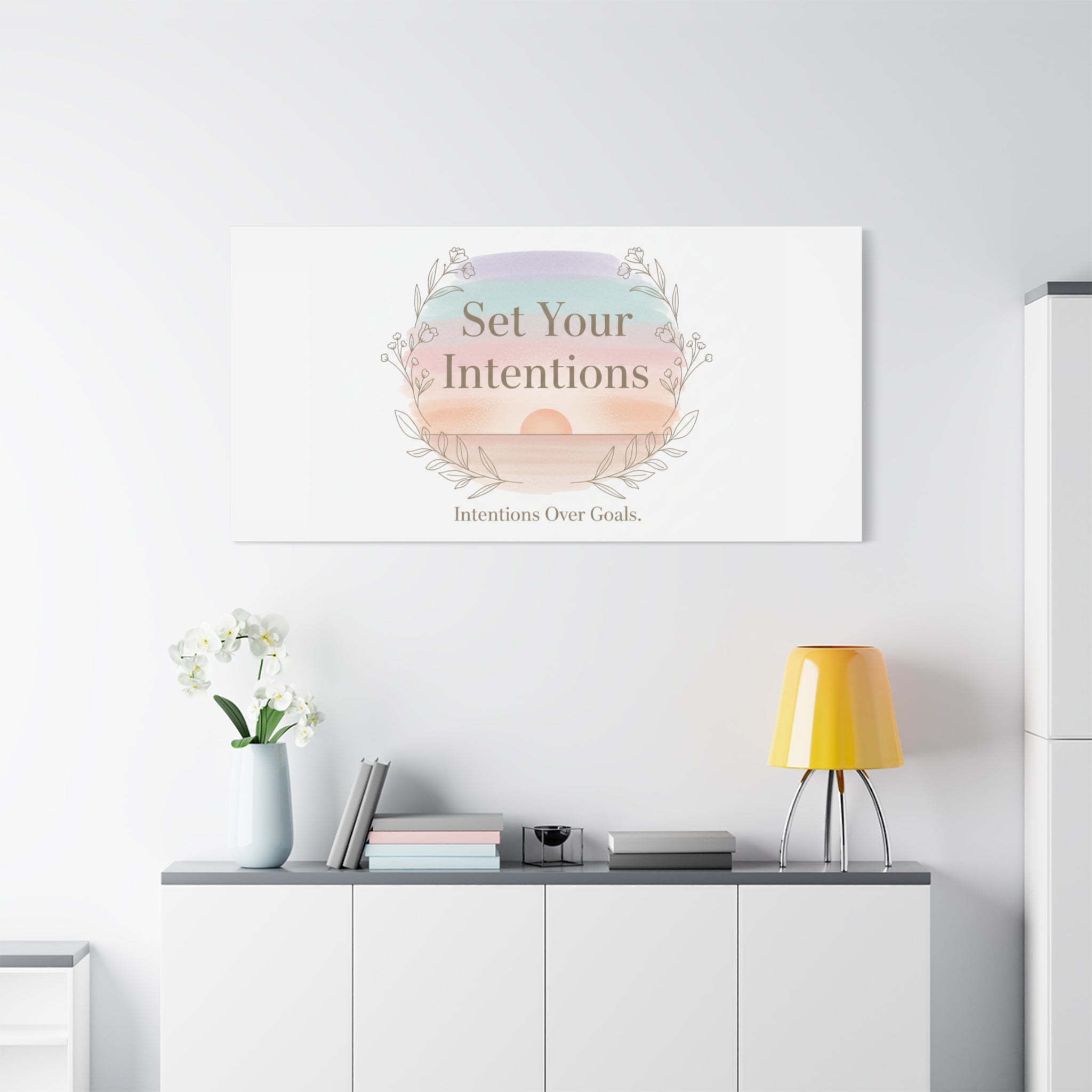 Set Your Intentions Canvas | Gentle Intentions Over Goals, Soft Wellness Art